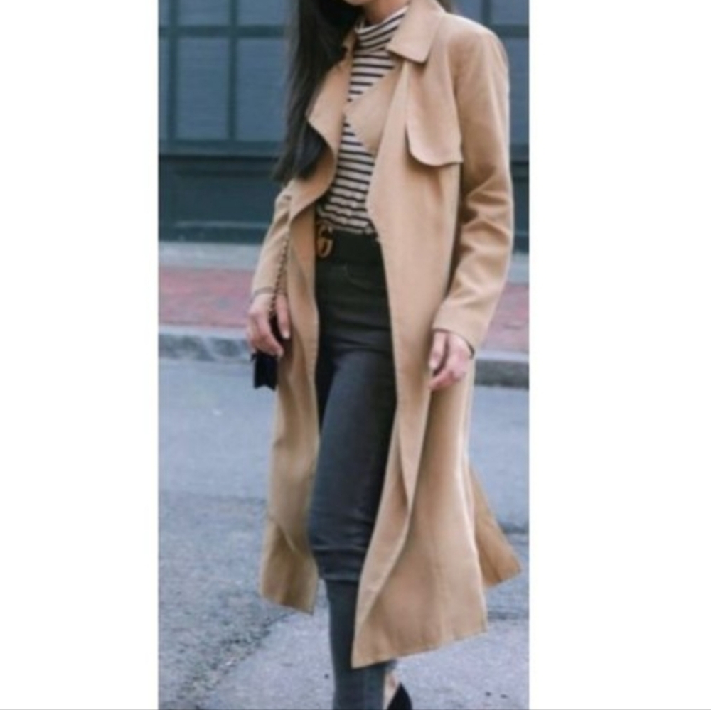 NWT Banana Republic Belted Tan Khaki Classic Trench Coat Jacket medium Petite